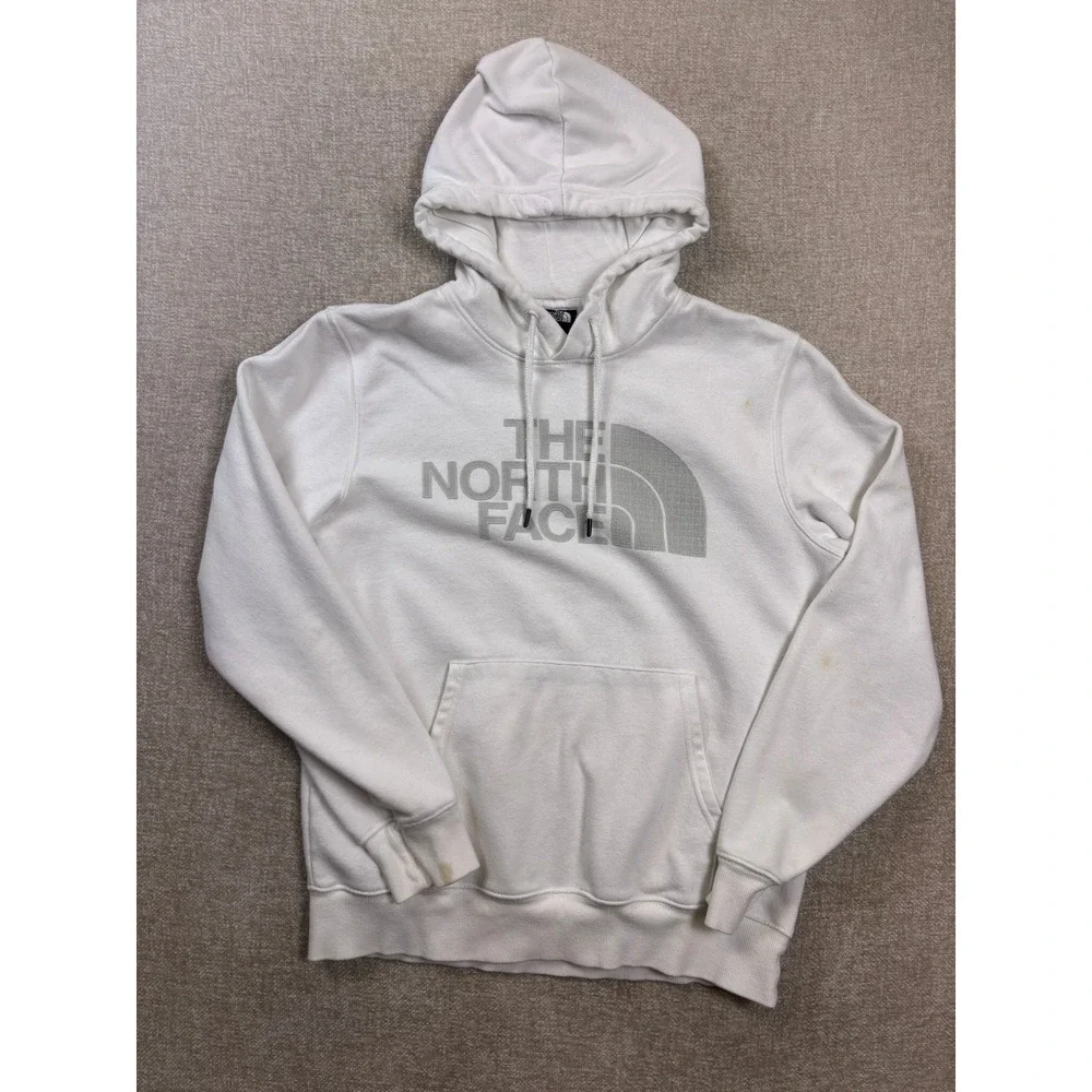 The North Face Mens White Graphic Logo Pullover Hoodie Sweatshirt Size M